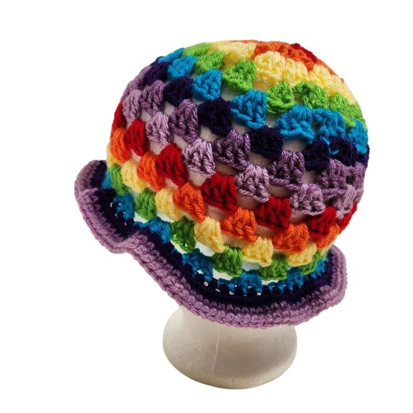 Bucket Hat multicolor granny handknit bright colorful rainbow - Picture 5 of 7